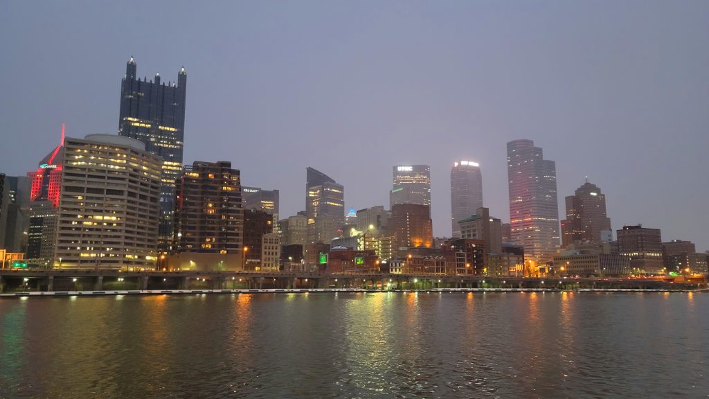 gateway clipper wedding pittsburgh skyline at night